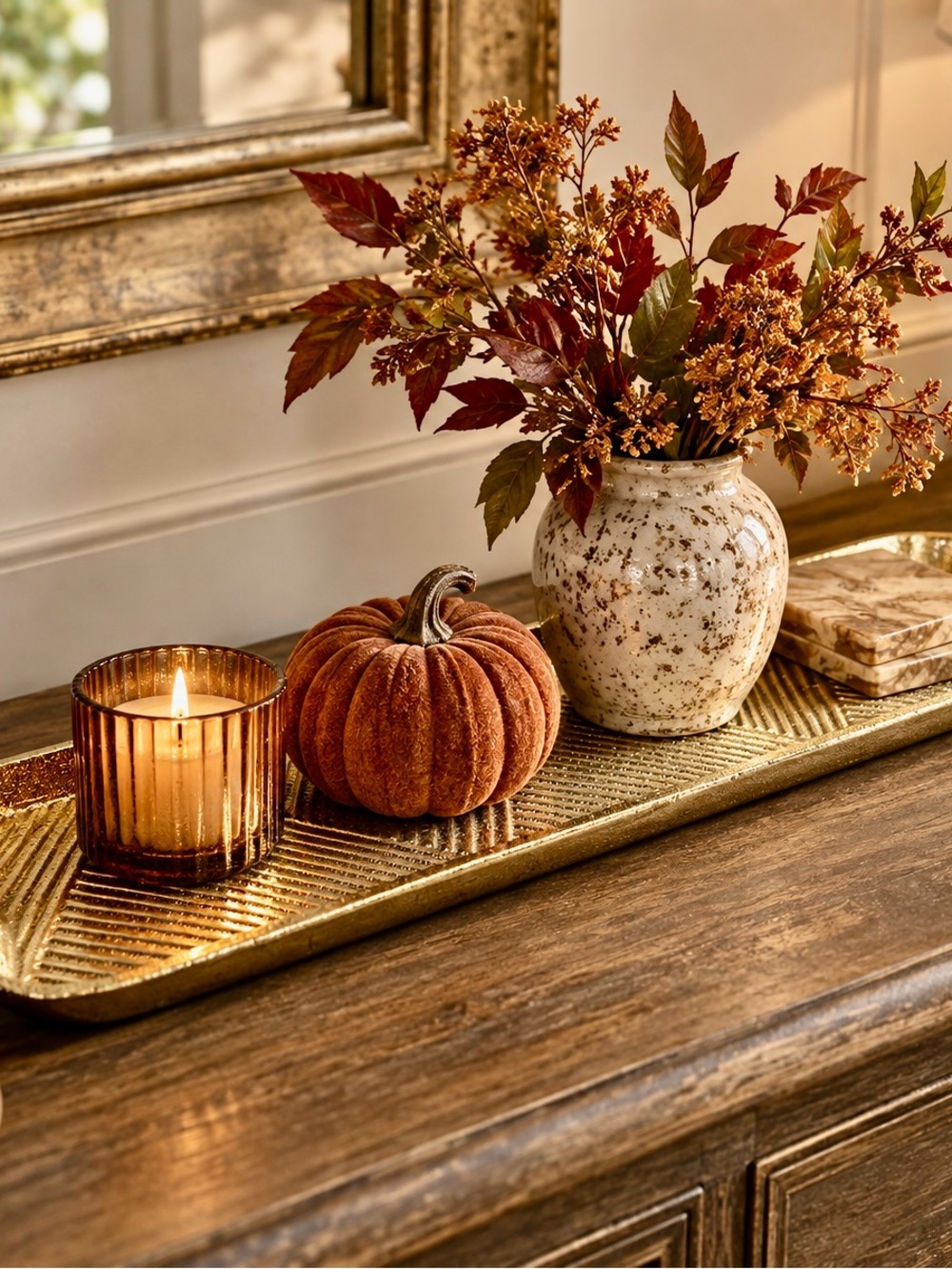 23” Gold Textured Decorative Tray